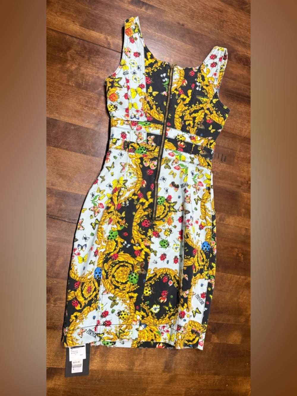 New! Versace Jeans Couture Dress Ladybug Baroque Print Denim Mini Dress - Picture 5 of 5